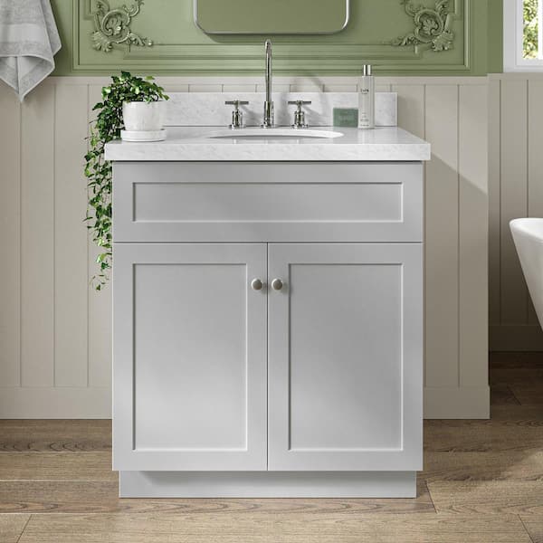 ARIEL Hamlet 30 in. W x 22 in. D x 36 in. H Bath Vanity in Grey with Carrara Marble Vanity Top