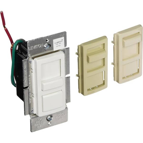 IllumaTech Dimmer Switch for 0-10V Power Supplies, 10A LED, 120/277 VAC, IP710-D0Z, White w/Ivory, Lt Almond Faceplates