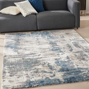 American Manor Ivory Blue 5 ft. x 7 ft. Abstract Contemporary Area Rug