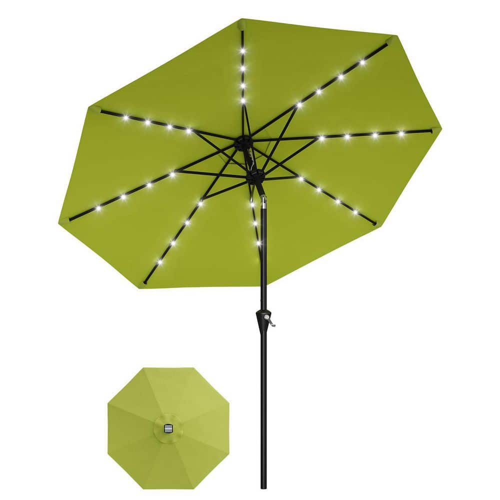 10 ft. Solar LED Lighted Patio Umbrella, Round Market Table Umbrella in Green with Crank Lift and Button Tilt price history on PriceWatchPro
