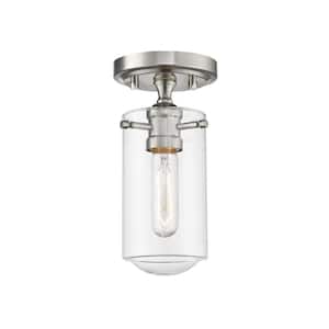 Delaney 5 in. 1-Light Brushed Nickel Flush Mount with Clear Glass Shade