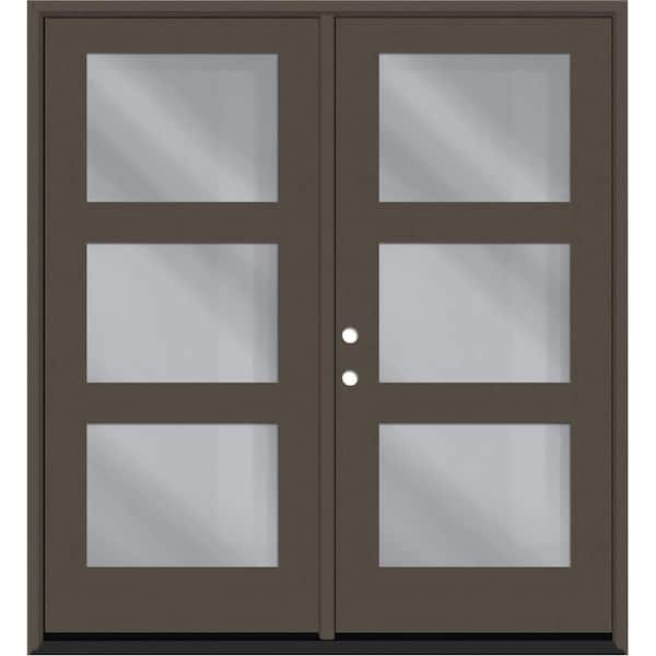 Steves & Sons Regency 72 in. x 80 in. Modern 3L Equal Clear Glass Ashwood RHIS Stained Fiberglass Retro Patio Door w/6"Jamb
