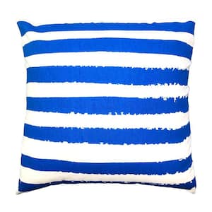 20 in. Blue and White Modern Square Cotton Screen Printed Stripes Pattern Accent Throw Pillow (Set of 2)
