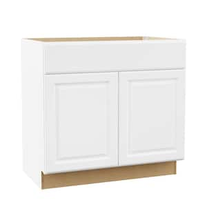 Hampton 36 in. W x 21 in. D x 34.5 in. H Assembled Bath Base Cabinet in Satin White without Shelf