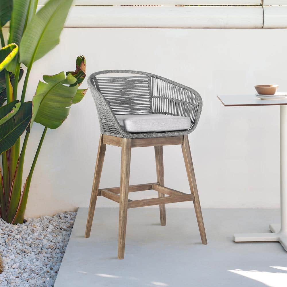 Tutti Frutti Bar Height Aged Teak Finish Eucalyptus Outdoor Bar Stool with 
