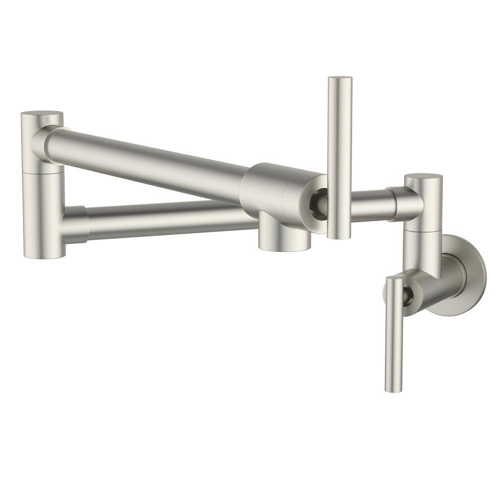 Logmey Modern Wall Mount Pot Filler Kitchen Faucet with Double Handle