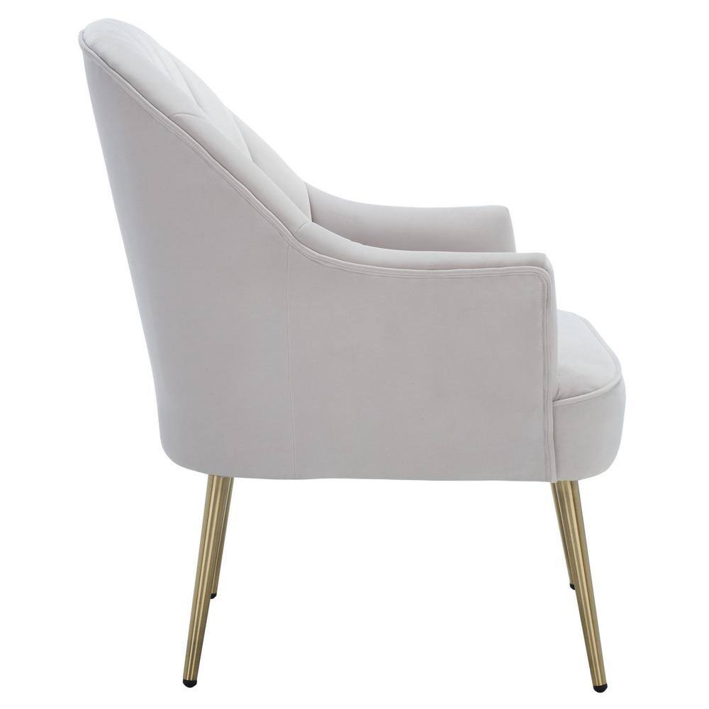 Elegance Art Deco Light Grey Velvet Accent Chair with Gold Metal Legs