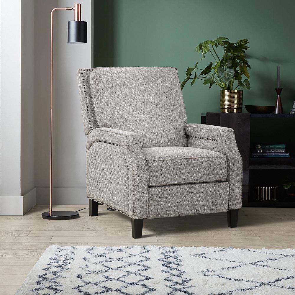 Large Gray Coconut Fabric Recliner with Tapered Legs