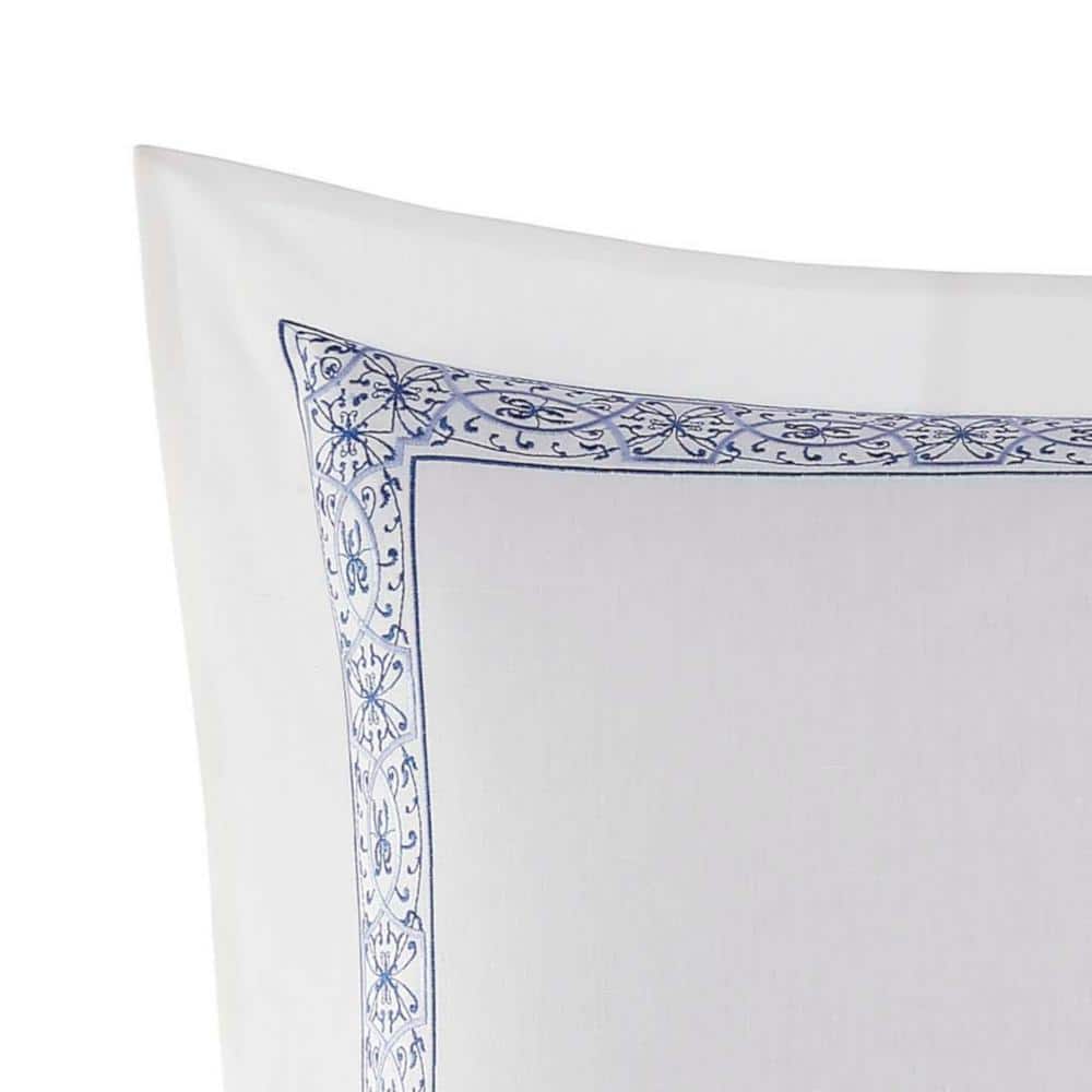Luxurious Blue and White Embroidered Cotton Euro Sham