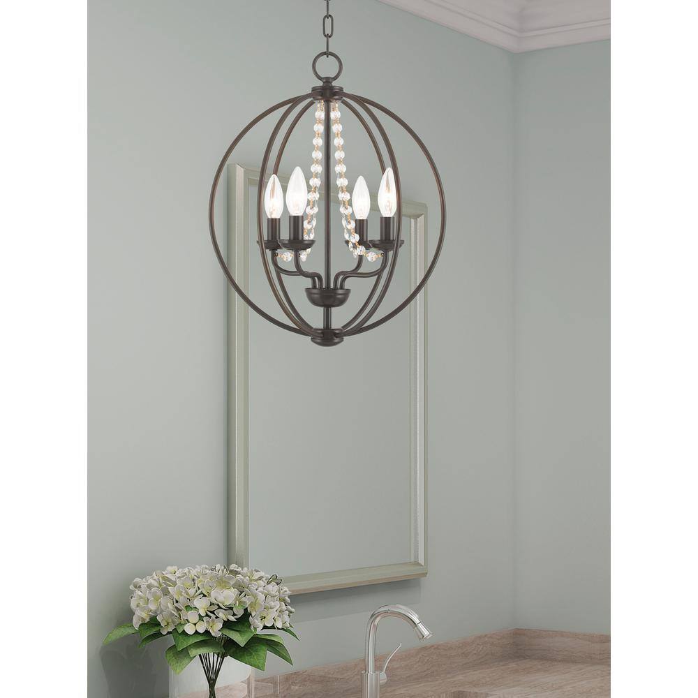 Arabella English Bronze 4-Light Mini Chandelier with Crystals