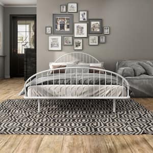 Thompson White Metal Frame Full Platform Bed With Curved Wingback Headboard