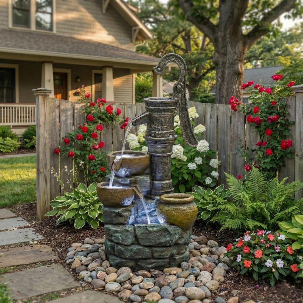 32.3 in. H Cascade Outdoor Fountain with Vintage Pump Ideal for