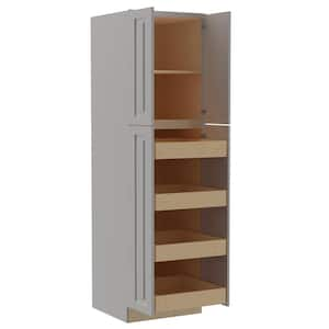 Grayson Pearl Gray Painted Plywood Shaker Assembled Pantry Kitchen Cabinet 4 ROT Soft Close 24 in W x 24 in D x 84 in H