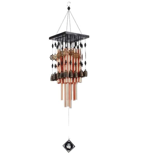 30 in. Outdoor Memorial Wind Chimes, 28 Copper Tubes and 16 Copper Bells, Bronze Sympathy Wind Chimes