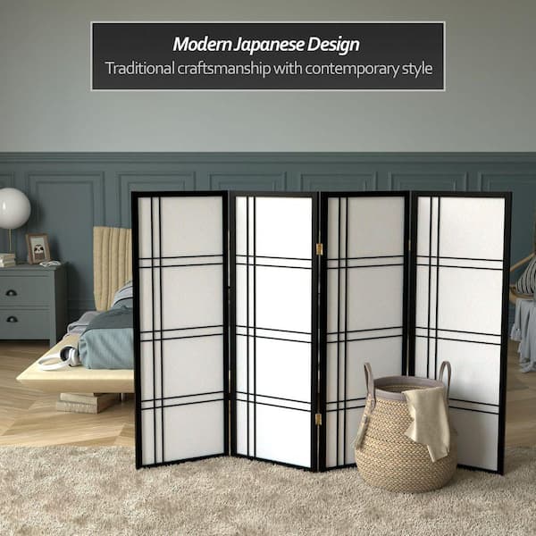 Red Lantern 4 ft. Short Double Cross Shoji Screen - Black - 4