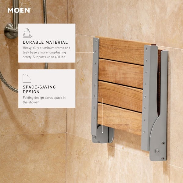 Moen Fold Down Shower Bench MOEN Fold Down Teak Shower Chair In
