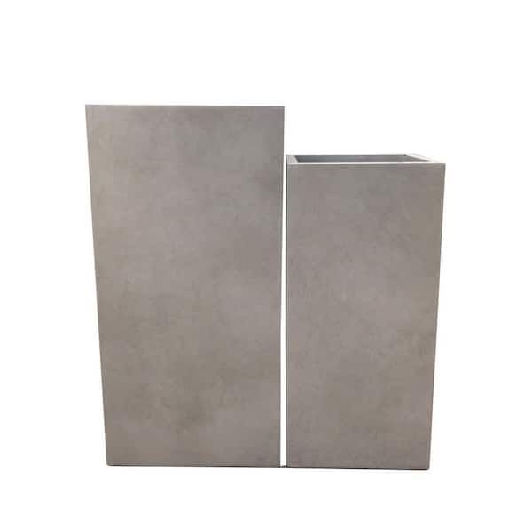 KANTE Kante Lightweight Durable Modern Square Outdoor Planter Set, 28 in. and 24 in. Tall, Weathered Concrete