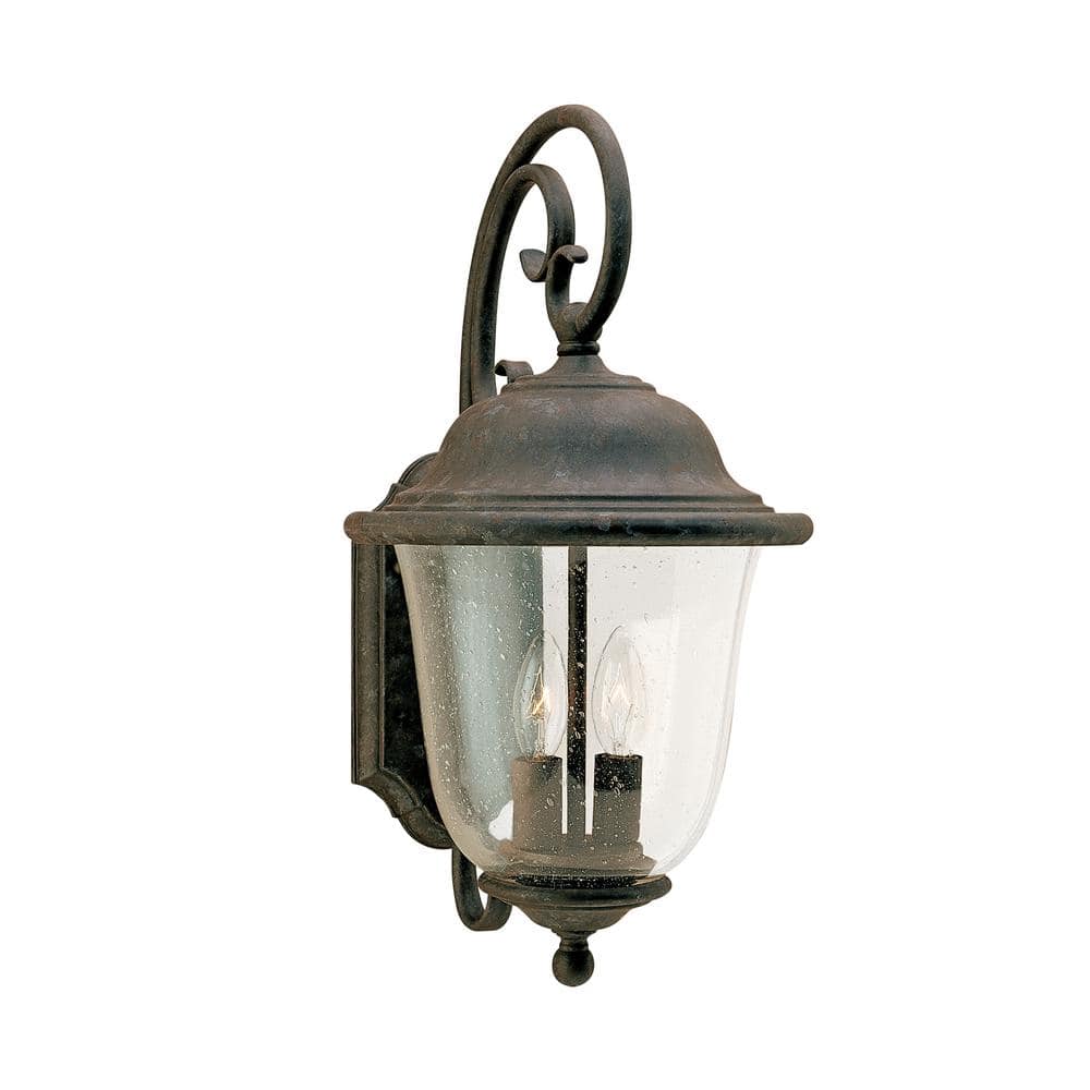 Generation Lighting Trafalgar 2-Light Oxidized Bronze Outdoor 18 in. Wall Lantern Sconce with Dimmable Candelabra LED Bulb