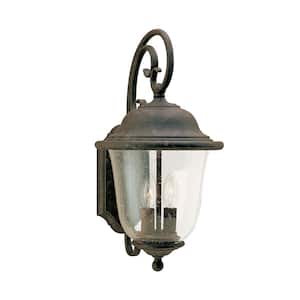 Trafalgar 2-Light Oxidized Bronze Outdoor 18 in. Wall Lantern Sconce with Dimmable Candelabra LED Bulb