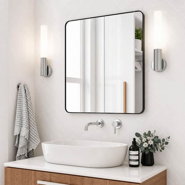 Black 30 in. W x 30 in. H Small Square Metal Framed Decorative Wall Mount Bathroom Vanity Mirror