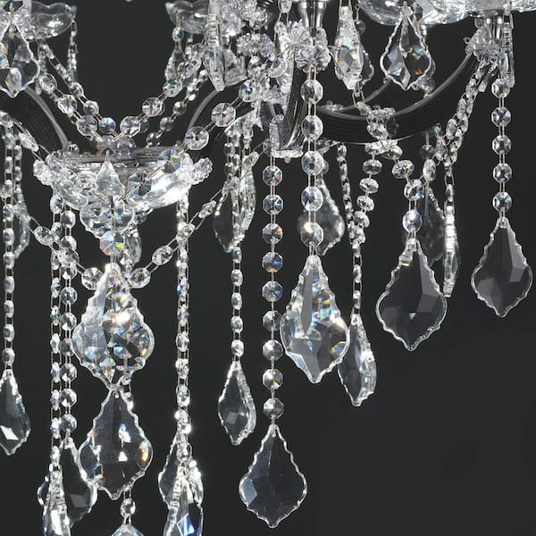PUYRNF 49 in. 24-Light Dimmable Black Crystal Chandelier, for High