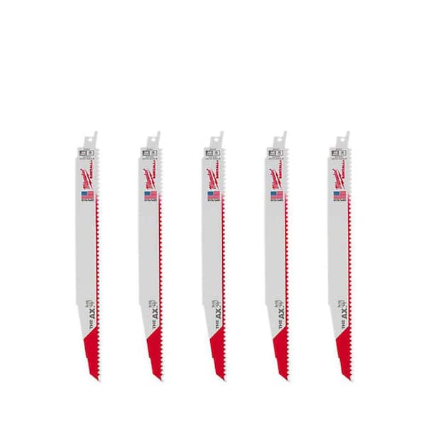 Milwaukee 12 in. 5 TPI AX Nail-Embedded Wood Cutting SAWZALL Reciprocating Saw Blades (5-Pack)