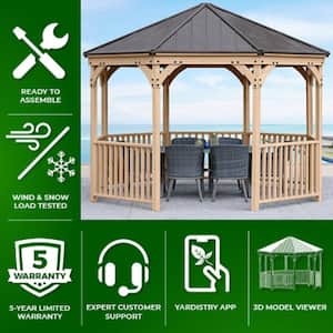 Meridian 12 ft. Traditional Octagon Outdoor Patio Shade Gazebo with Brown Aluminum Roof and 36 in. Guard Rails
