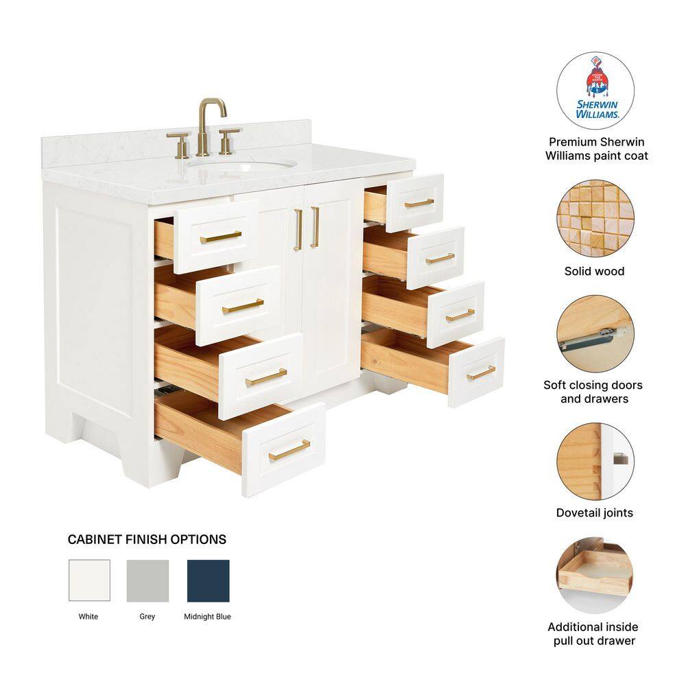White Freestanding Single Bathroom Vanity with Carrara Quartz Top