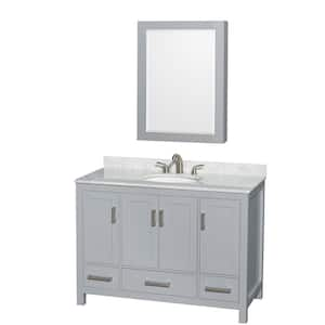 Sheffield 48 in. W x 22 in. D x 35 in. H Single Bath Vanity in Gray with White Carrara Marble Top and MC Mirror