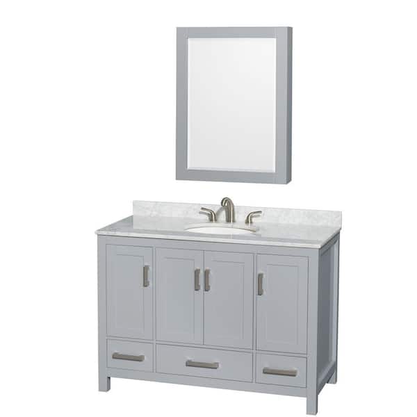 Wyndham Collection Sheffield 48 in. W x 22 in. D x 35 in. H Single Bath Vanity in Gray with White Carrara Marble Top and MC Mirror