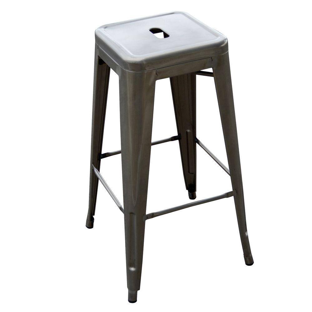 30" Gun Metal Stackable Backless Metal Bar Stools, Set of 4