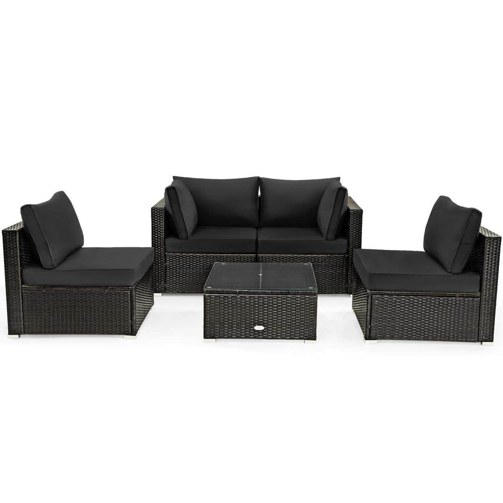 5-Piece Wicker Patio Conversation Set with Black Cushions price history on PriceWatchPro