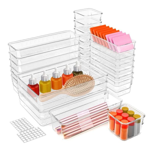 Blacks 6.69 in. x 6.30 in. Other Decorative Accessory Clear Plastic Drawer Organizers (25-Pieces)