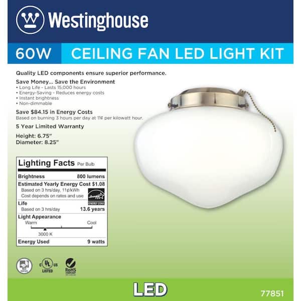 Westinghouse 1 Light Led Schoolhouse Ceiling Fan Kit 7785100 The Home Depot - Westinghouse 120w Ceiling Fan Led Light Kit
