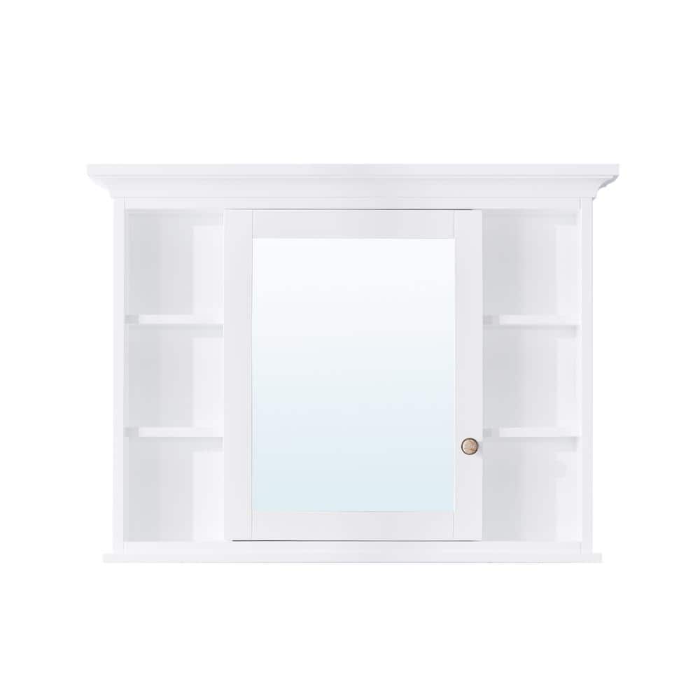 40 in. W x 30 in. H White Wood Surface Mount Bathroom Medicine Cabinet with Mirror and Shelves (Left Open) price history on PriceWatchPro