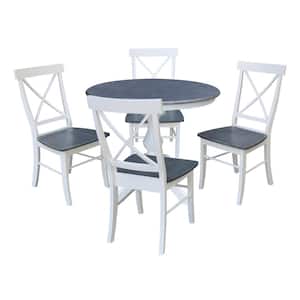 Set of 3-pcs - White/Heather Gray 36 in. Solid Wood Ped Table and 2 Side Chairs