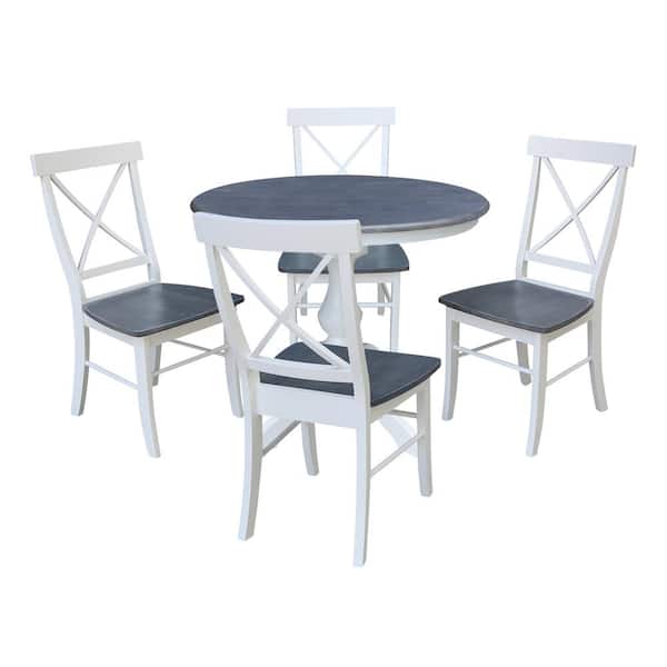 International Concepts Set of 3-pcs - White/Heather Gray 36 in. Solid Wood Ped Table and 2 Side Chairs