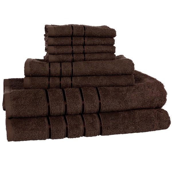 8-Piece Chocolate 100% Cotton Plush Bath Towel Set