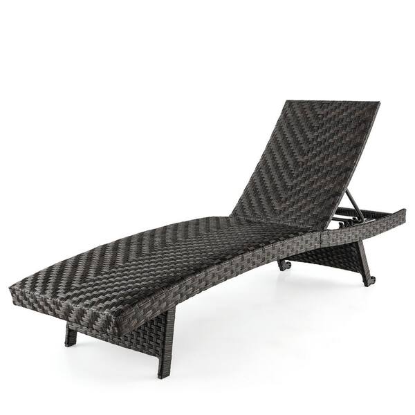 Gymax Mix Brown Metal Folding Rattan Outdoor Chaise Lounge Chair Adjustable Recliner Quick Dry Foam