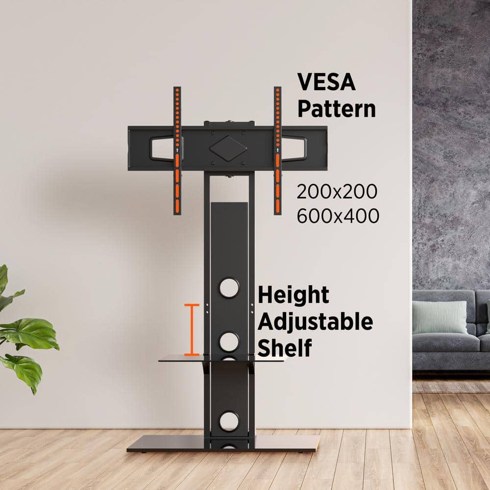 Black Metal and Glass Swivel TV Stand with Mount