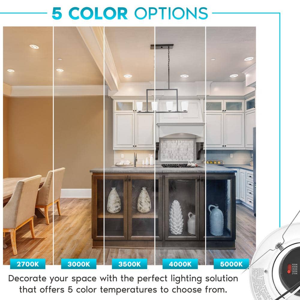 Sleek 5"/6" Selectable CCT LED Recessed Lighting Kit with Tilt and Rotate