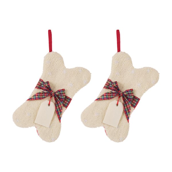 Glitzhome 2-Pack 12.5 in. H Bone Shape Hooked Stocking