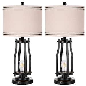 28 in. Black Tall Table Lamps (Set of 2) 2-Lights Bedside Nightstand Lamp with Shade