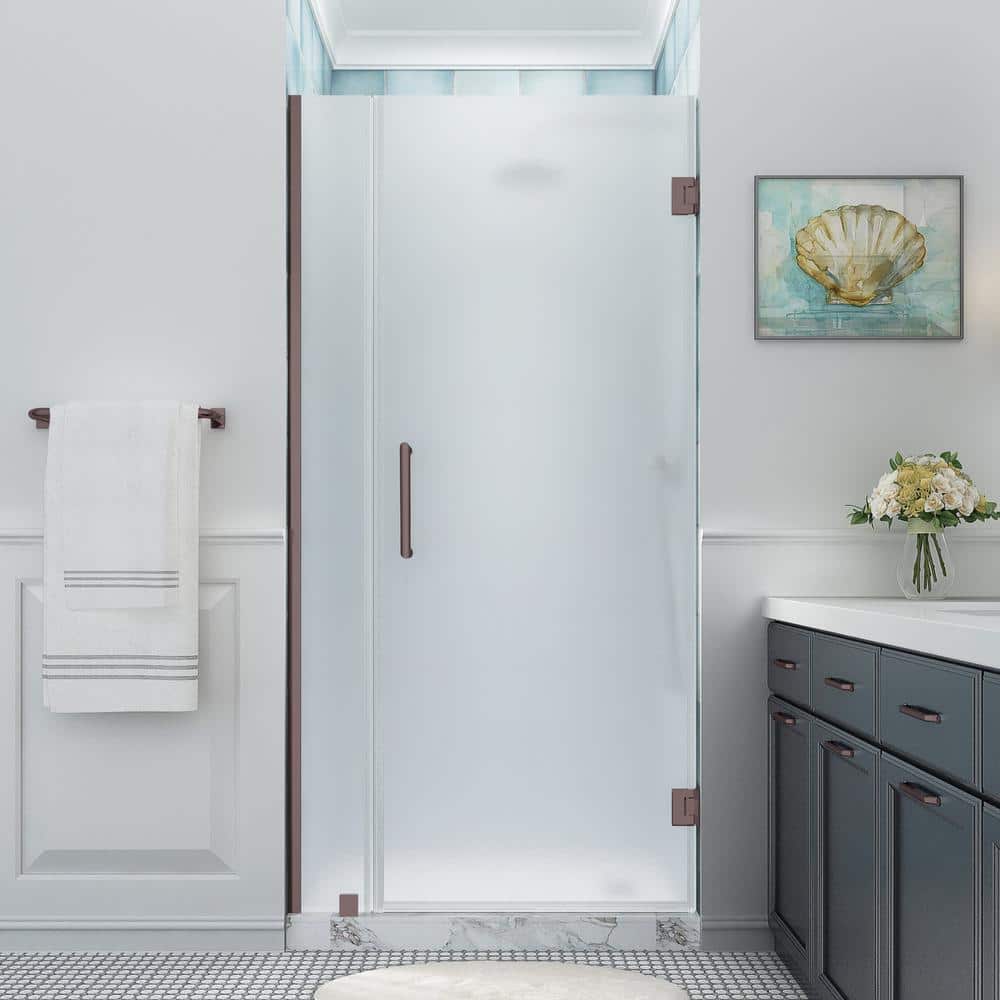 Belmore XL Bronze Frameless Hinged Shower Door with Frosted Glass