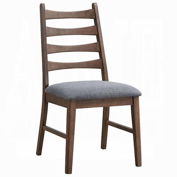 Benjara Mea Dark Gray and Walnut Brown Linen Ladder back Dining Side Chair (Set of 2)