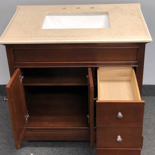 Eviva Elite Princeton 36 in. W x 23.5 in. D x 33.75 in. H Freestanding Single Bath Vanity in Teak with Crema Marfil Marble Top
