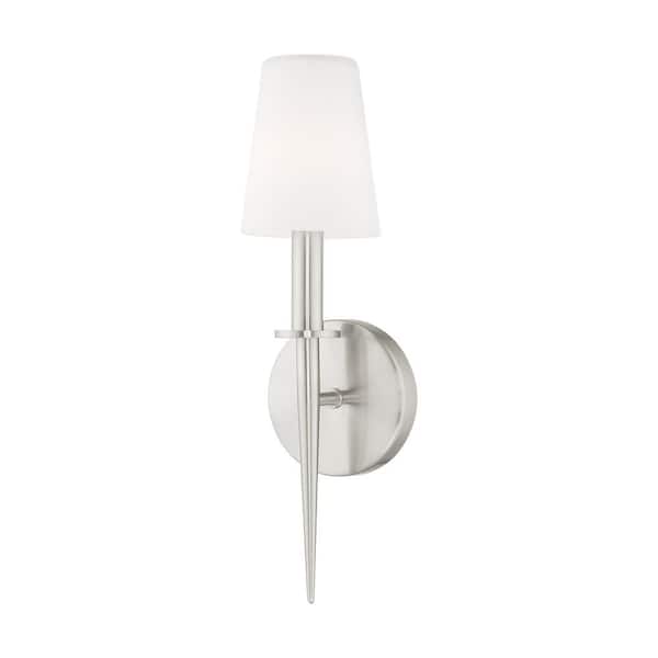 AVIANCE LIGHTING Shillingford 4.25 in. 1-Light Brushed Nickel ADA Wall Sconce with Satin Opal White Glass