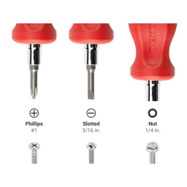 TEKTON 3-in-1 Stubby Phillips/Slotted Screwdriver (#1 x 3/16 in