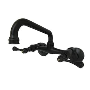 Low Spout Adjustable Center 2-Handle Wall-Mount Standard Kitchen Faucet in Matte Black