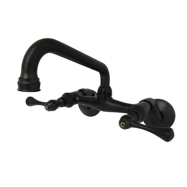 Low Spout Adjustable Center 2-Handle Wall-Mount Standard Kitchen Faucet in Matte Black